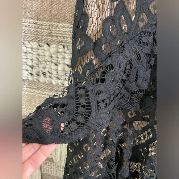 🖤 Current Air Anthropologie black embroidered lace ruffled midi skirt sz S - Picture 3 of 13